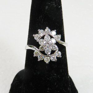 Silver Size 7.5 Ring ~ White Sapphire Gemstones